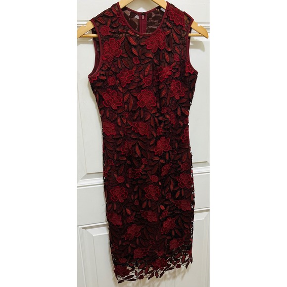 White House Black Market Burgundy Lace Floral Sheath Dress Size 2 -  mordernwear.com